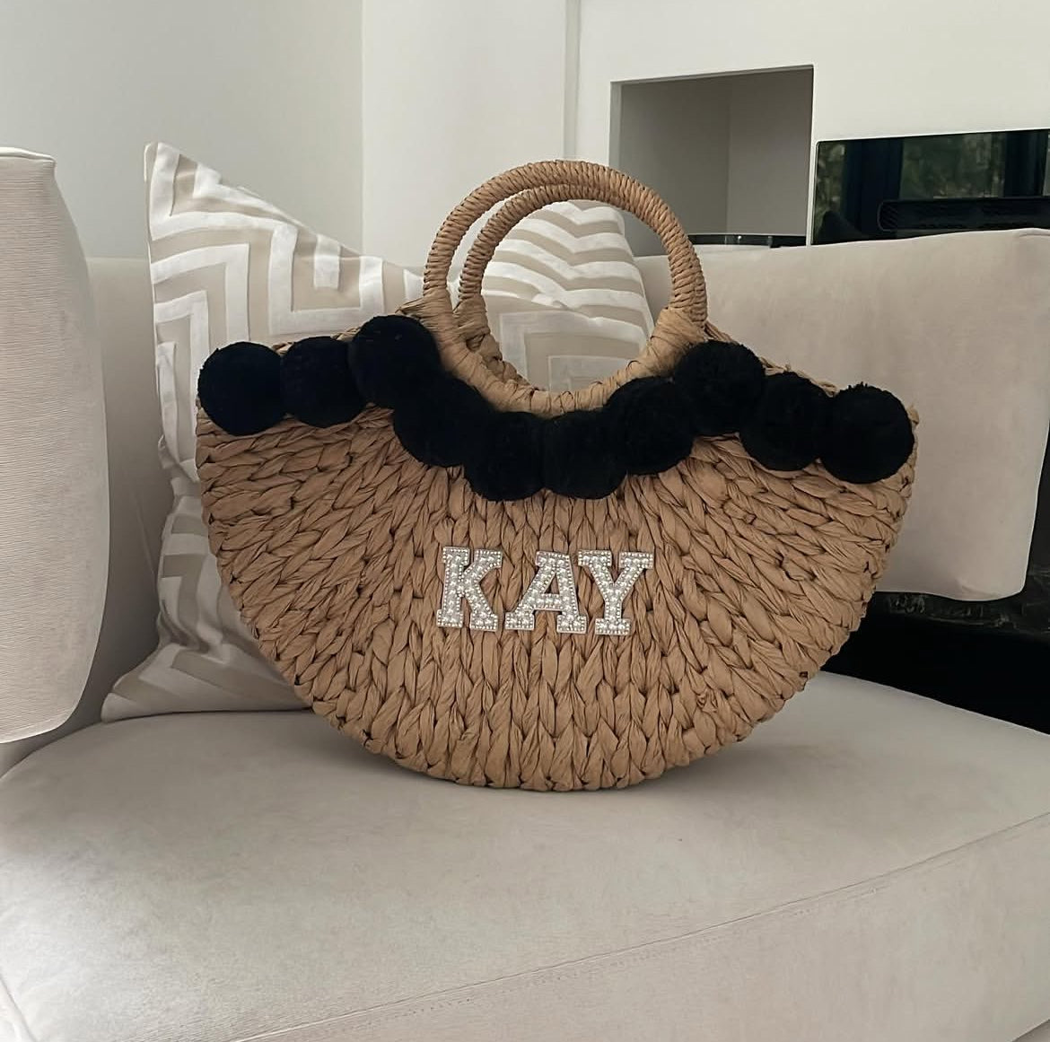 Pearl & Diamanté Coloured Pom Pom Bags