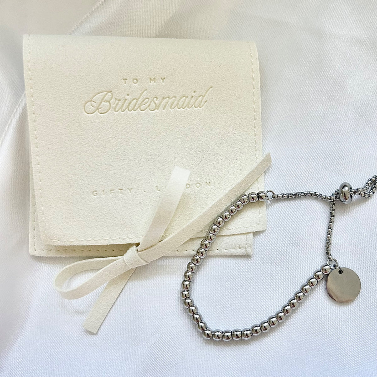 Gifty London bridal party gold or silver beaded bracelet with gift pouch