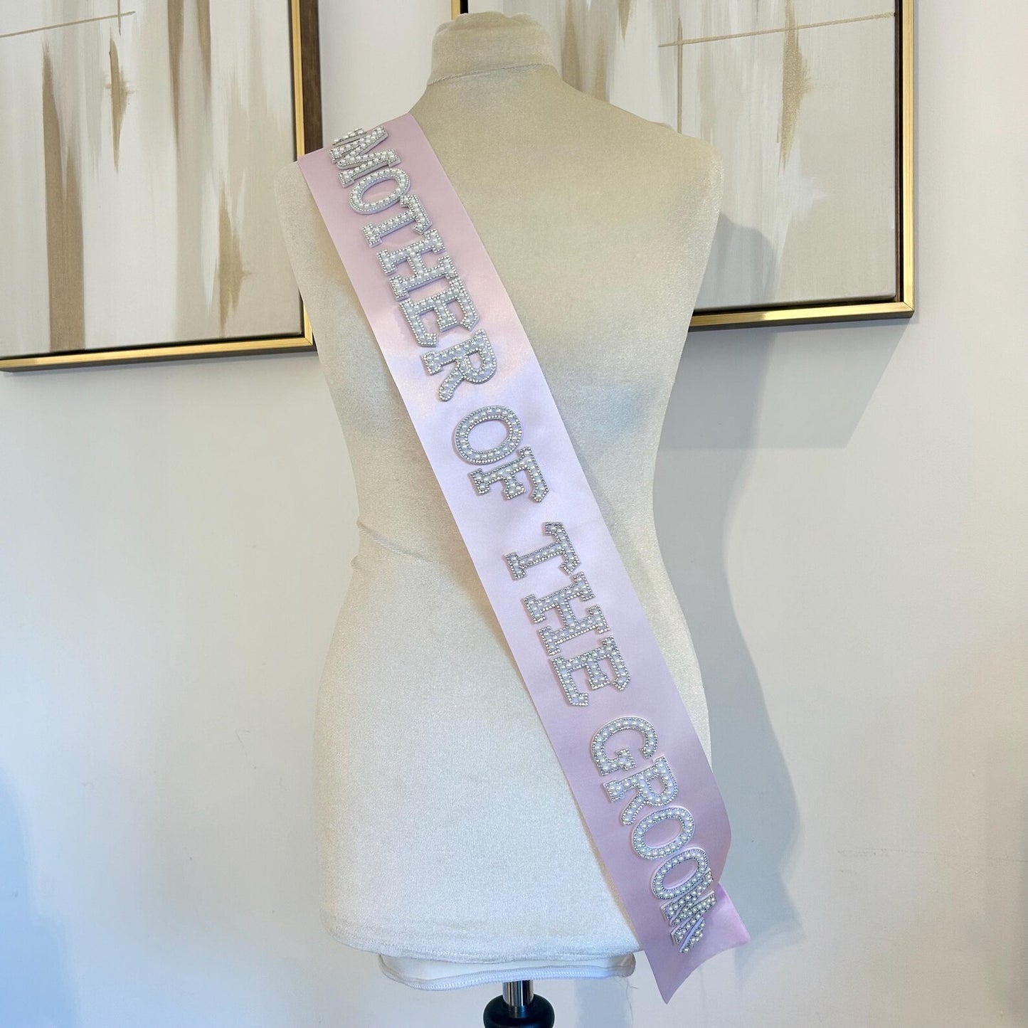 Pink Mother of the Groom pearl and crystal wedding sash