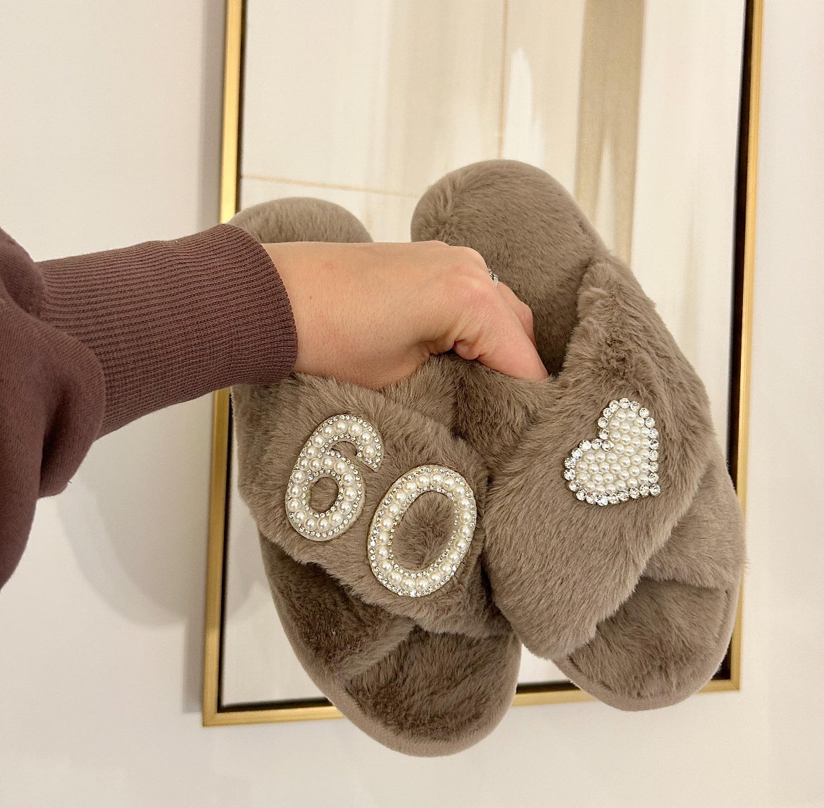 Personalised Birthday Heart Pearl & Diamante Slippers