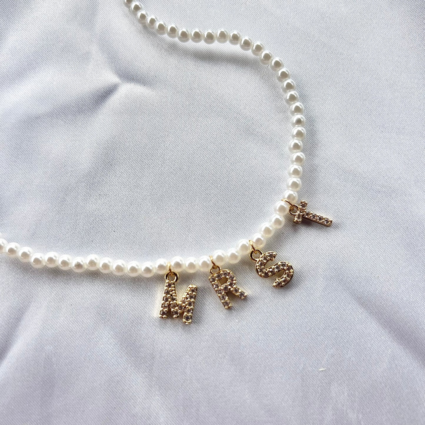Mrs + Initial Pearl Necklace