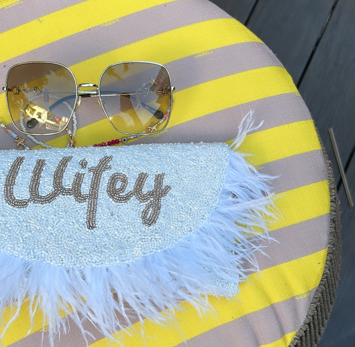 Wifey Hand Beaded Feather Bags