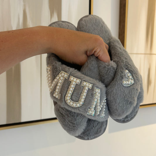 Mum Pearl & Diamante Slippers