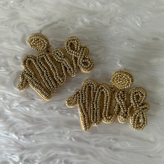 Gold Mrs Beaded Earrings