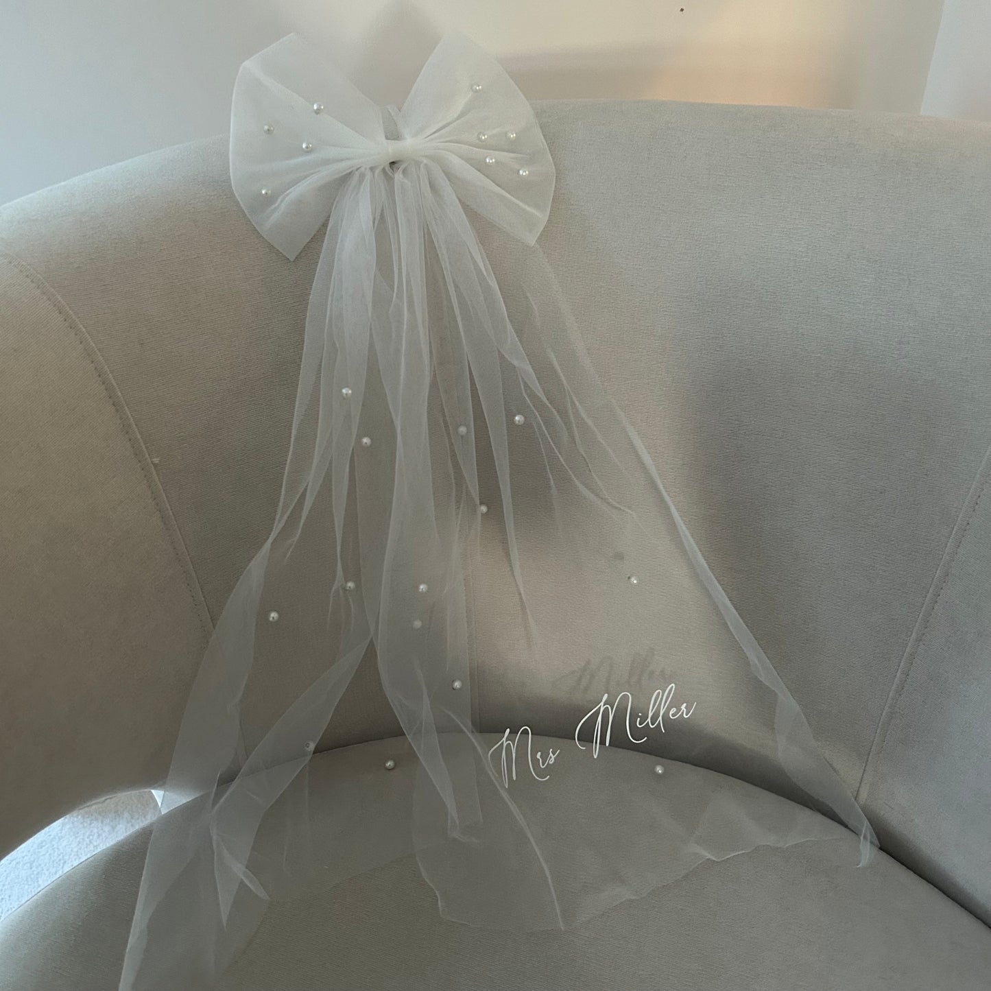 Pearl Surname Personalised Tulle Hair Bow