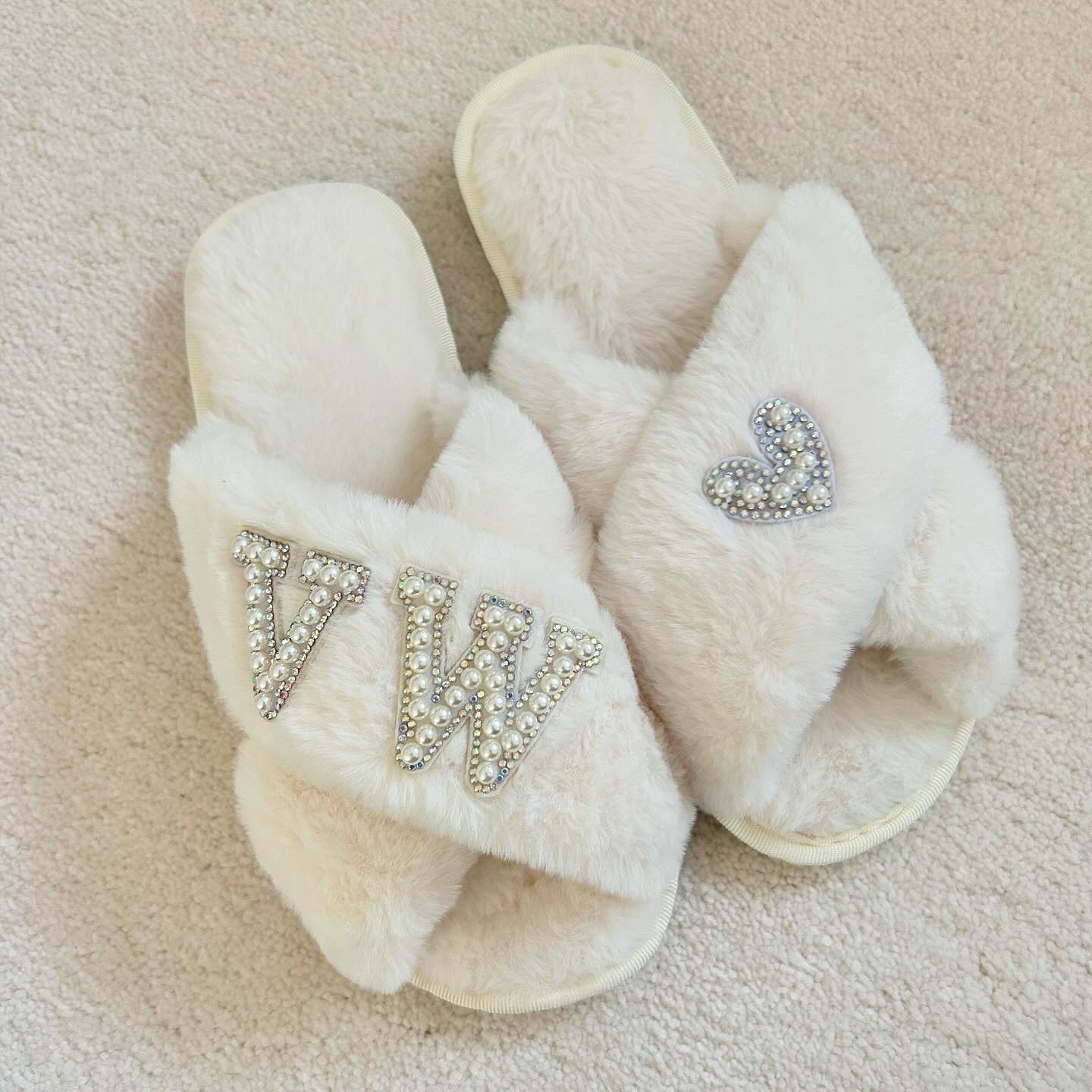 Personalised Initials Pearl & Diamante Slippers