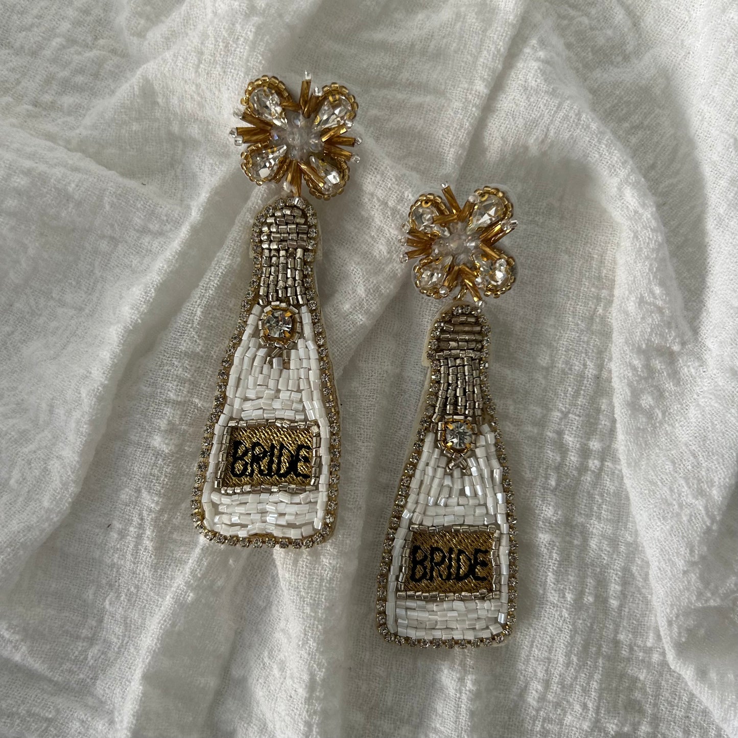 White Bride Champagne Dangle Earrings