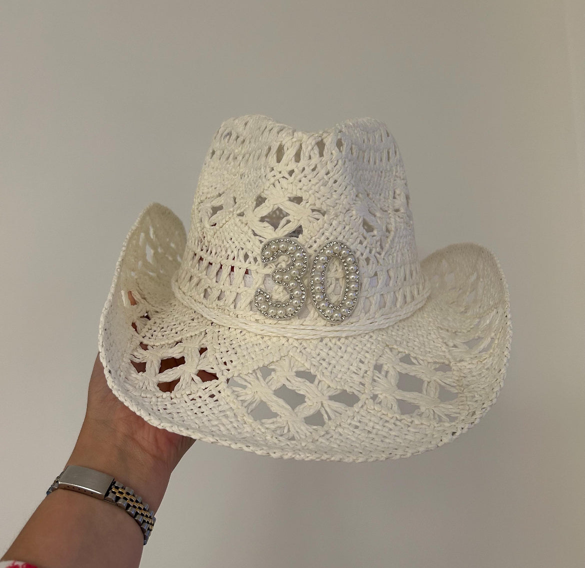 Straw Pearl Birthday Cowboy Hat