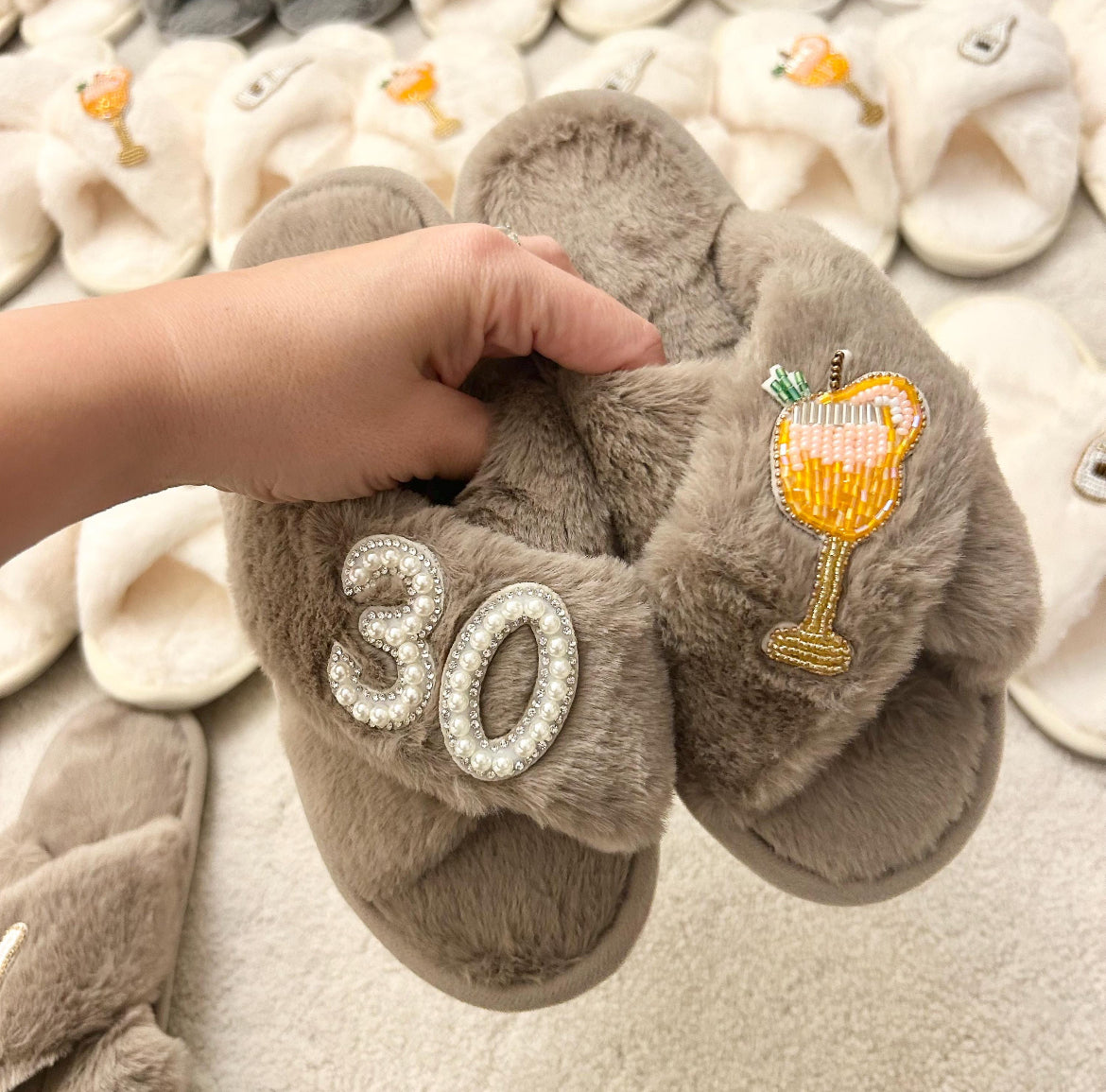 Personalised Birthday Pearl & Diamante Slippers