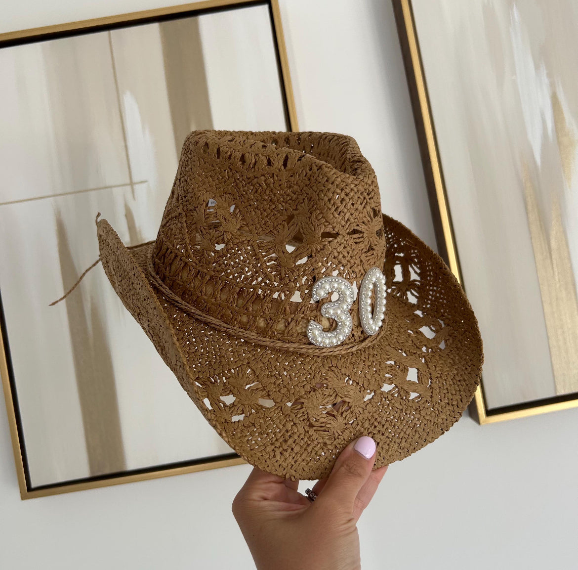 Straw Pearl Birthday Cowboy Hat