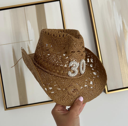 Straw Pearl Birthday Cowboy Hat