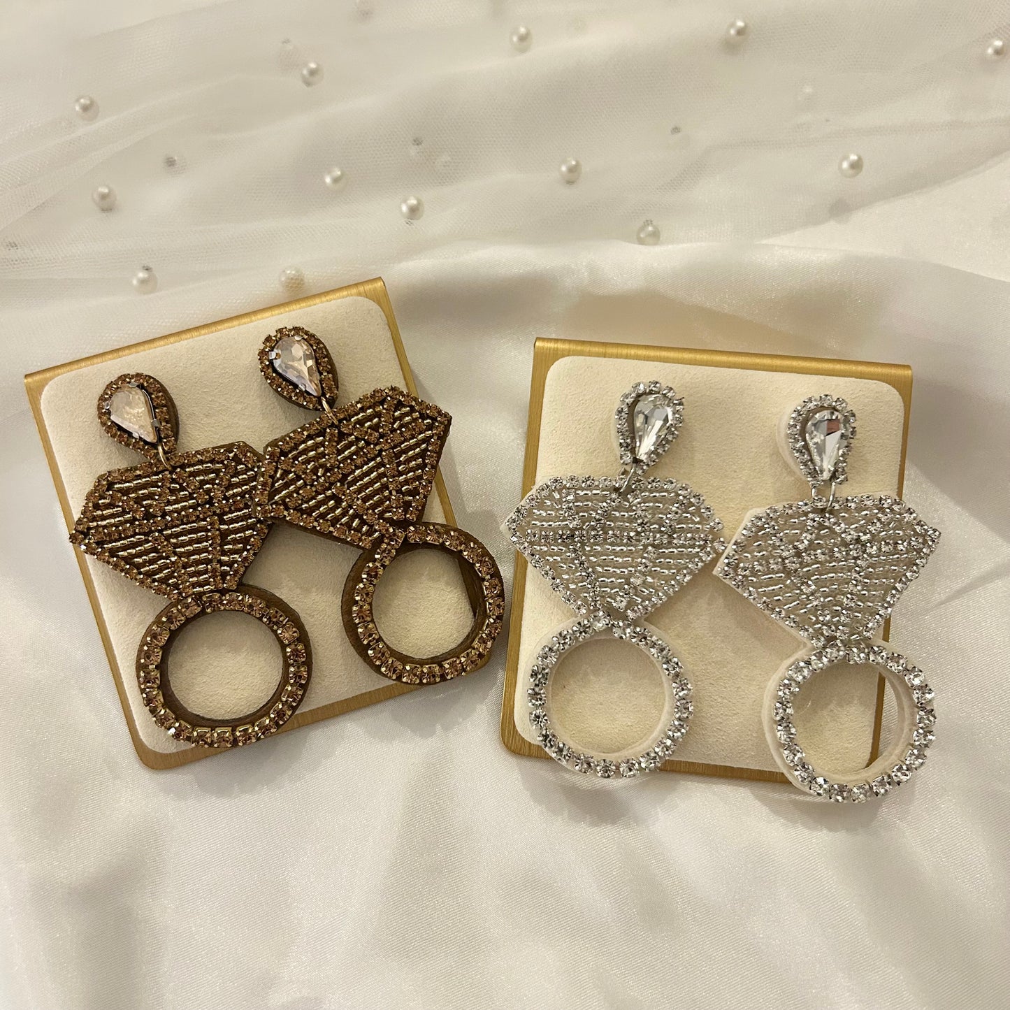 Bride Diamond Ring Dangle Earrings