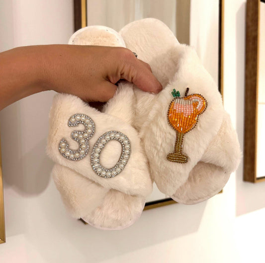Personalised Birthday Pearl & Diamante Slippers