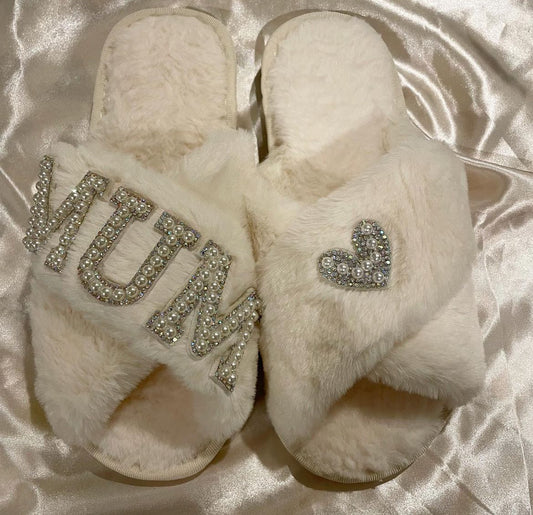 Mum Pearl & Diamante Slippers