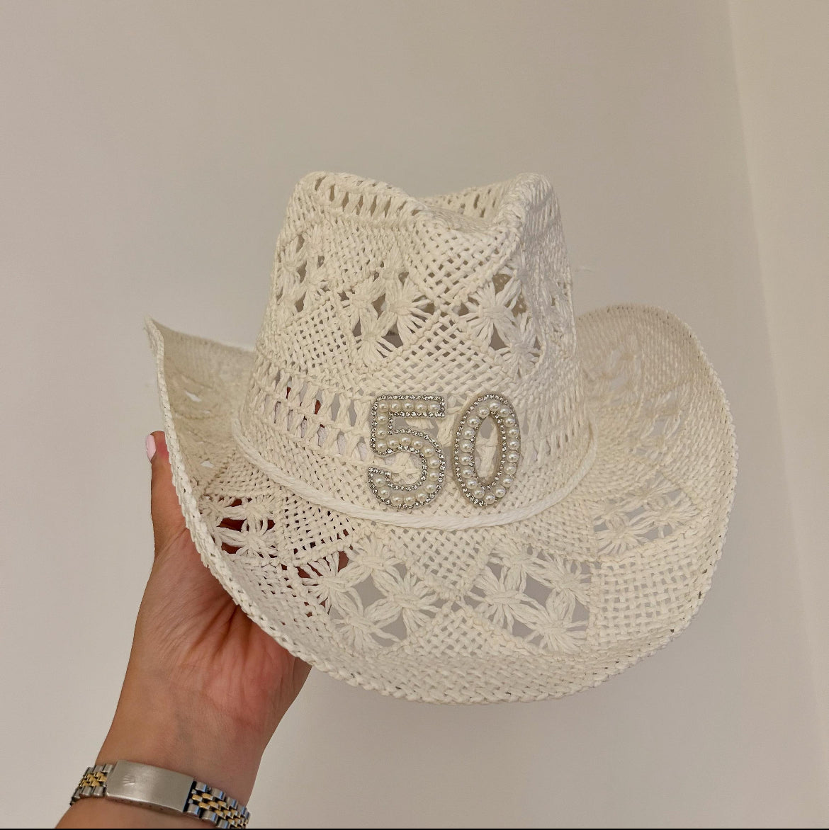 Straw Pearl Birthday Cowboy Hat