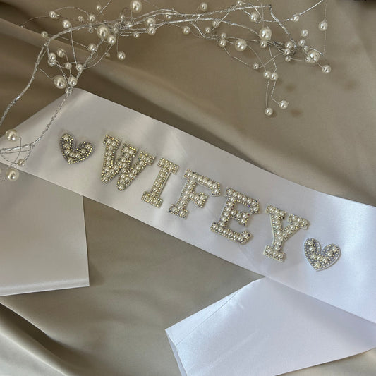 Wifey Pearl Diamate Personalised Bridal Sash