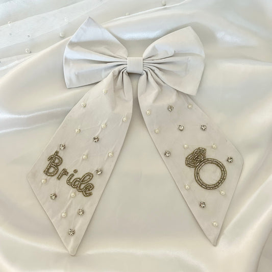 Hand Embroidered Bride Hair Bow