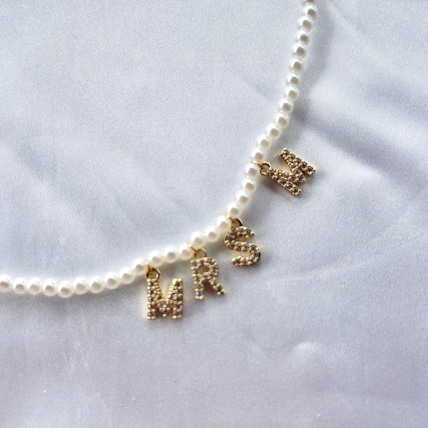 Mrs + Initial Pearl Necklace