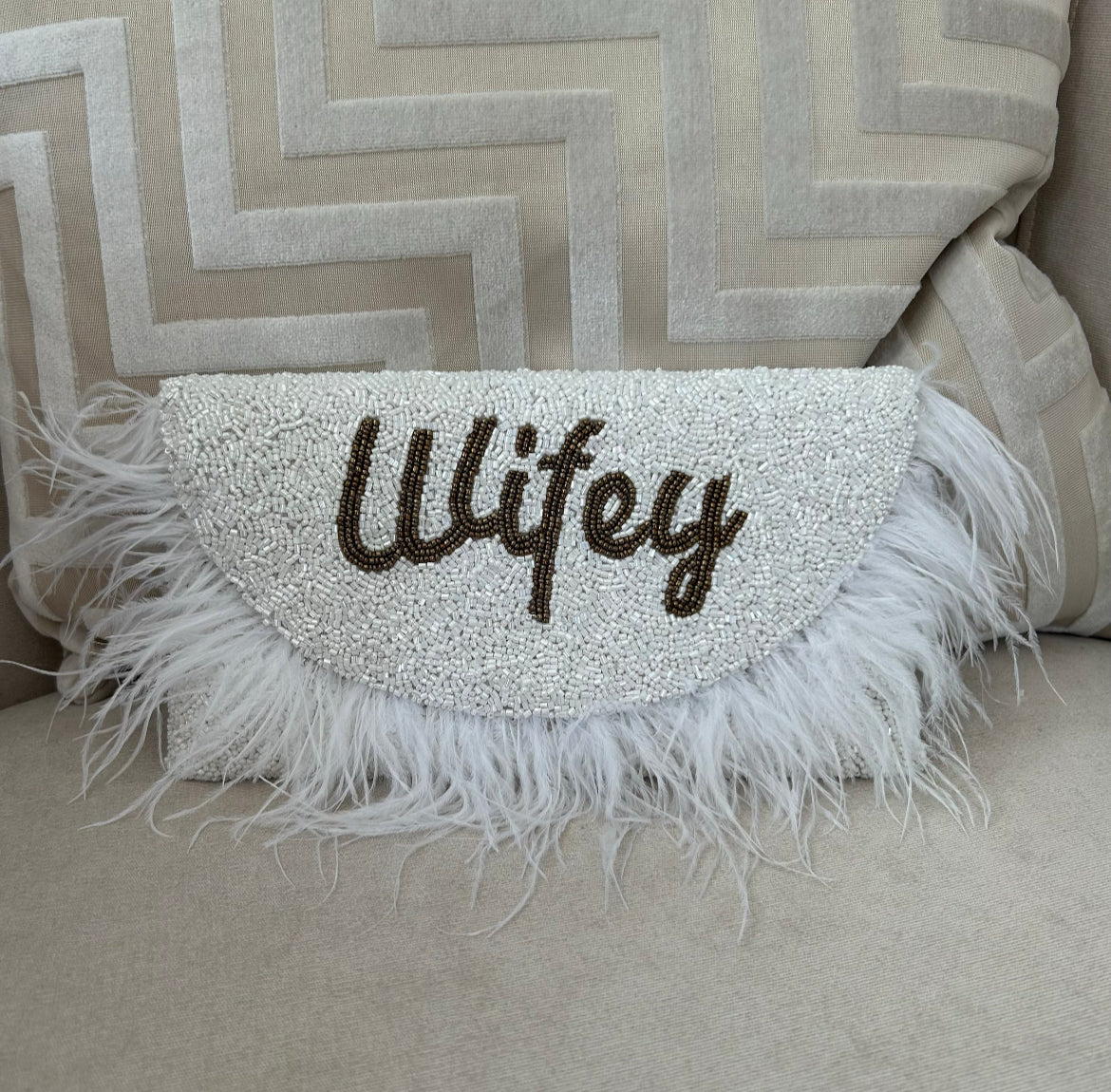 Wifey Hand Beaded Feather Bags