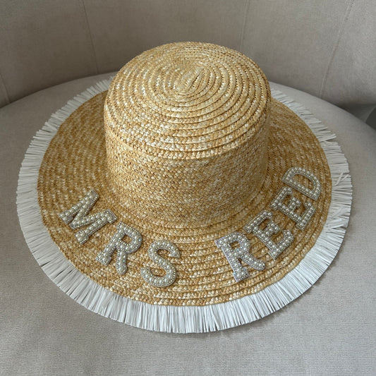 White Pearl Personalised Raffia Straw Hat