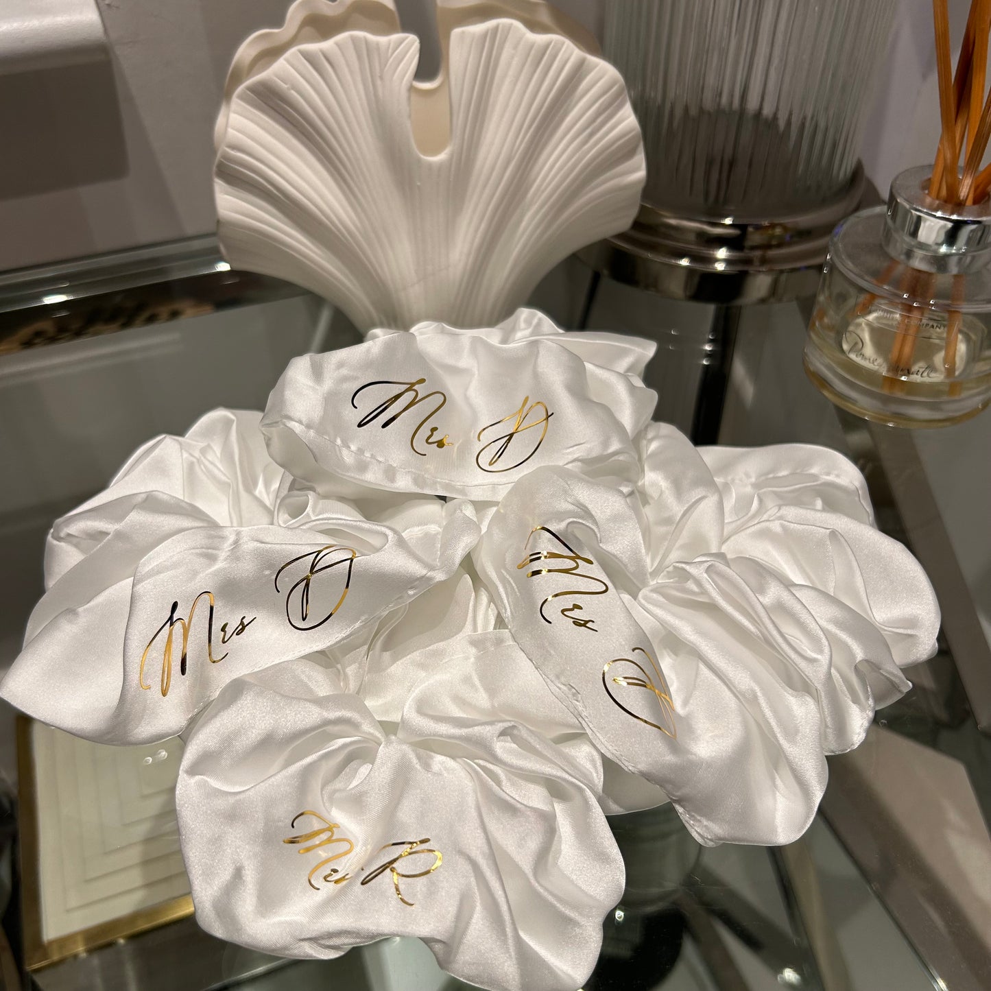 Personalised White Satin Hair Scrunchie