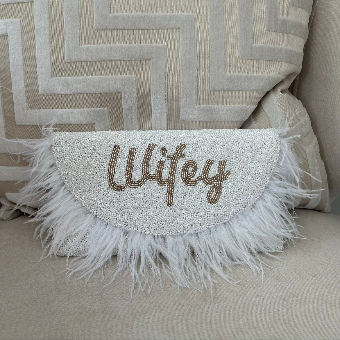 Wifey Hand Beaded Feather Bags