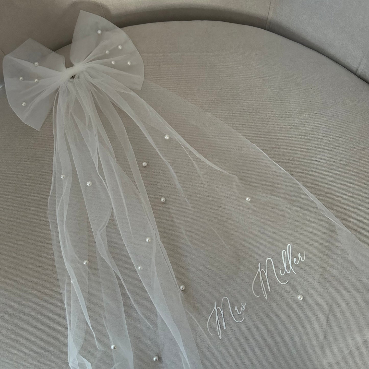 Pearl Surname Personalised Tulle Hair Bow