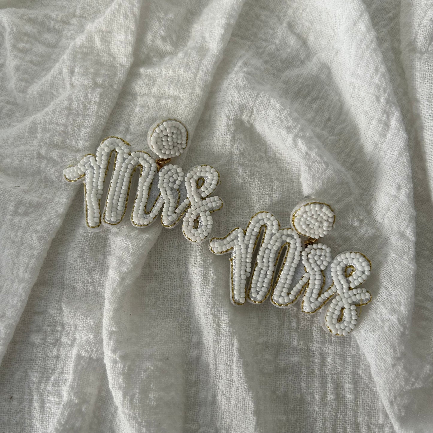 White Mrs Beaded Earrings