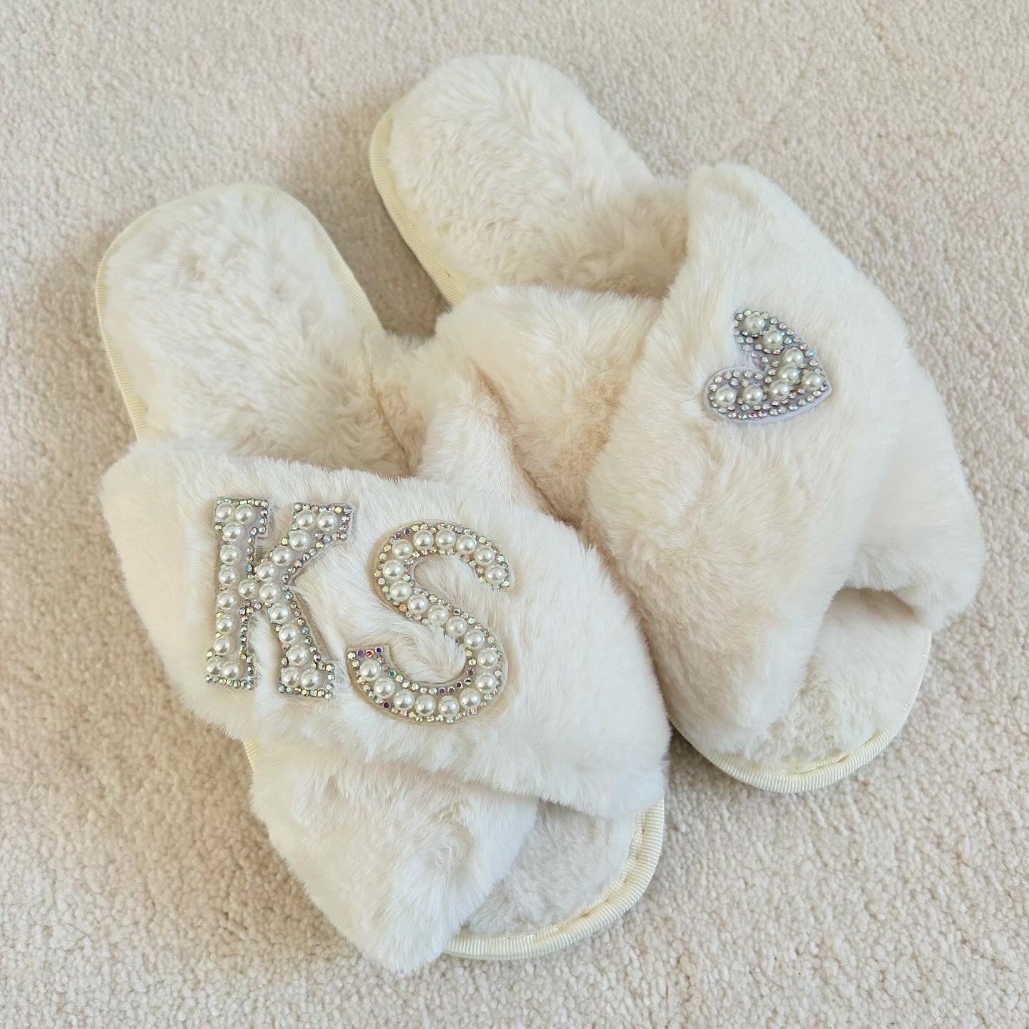 Personalised Initials Pearl & Diamante Slippers