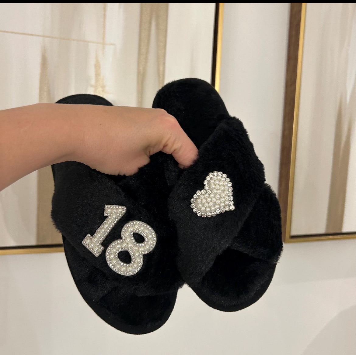 Personalised Birthday Heart Pearl & Diamante Slippers