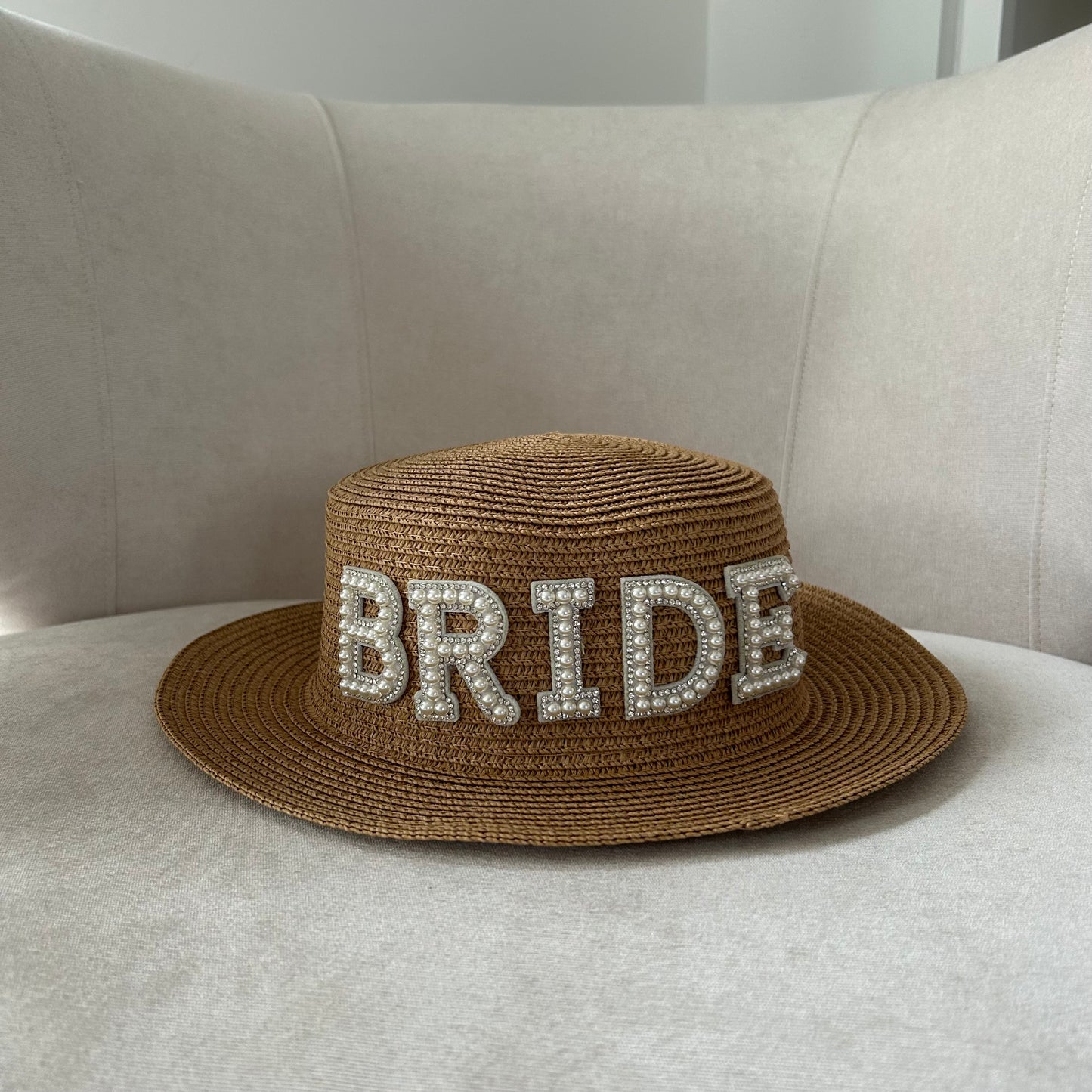 Pearl Diamanté Embellished Straw Hat Bride