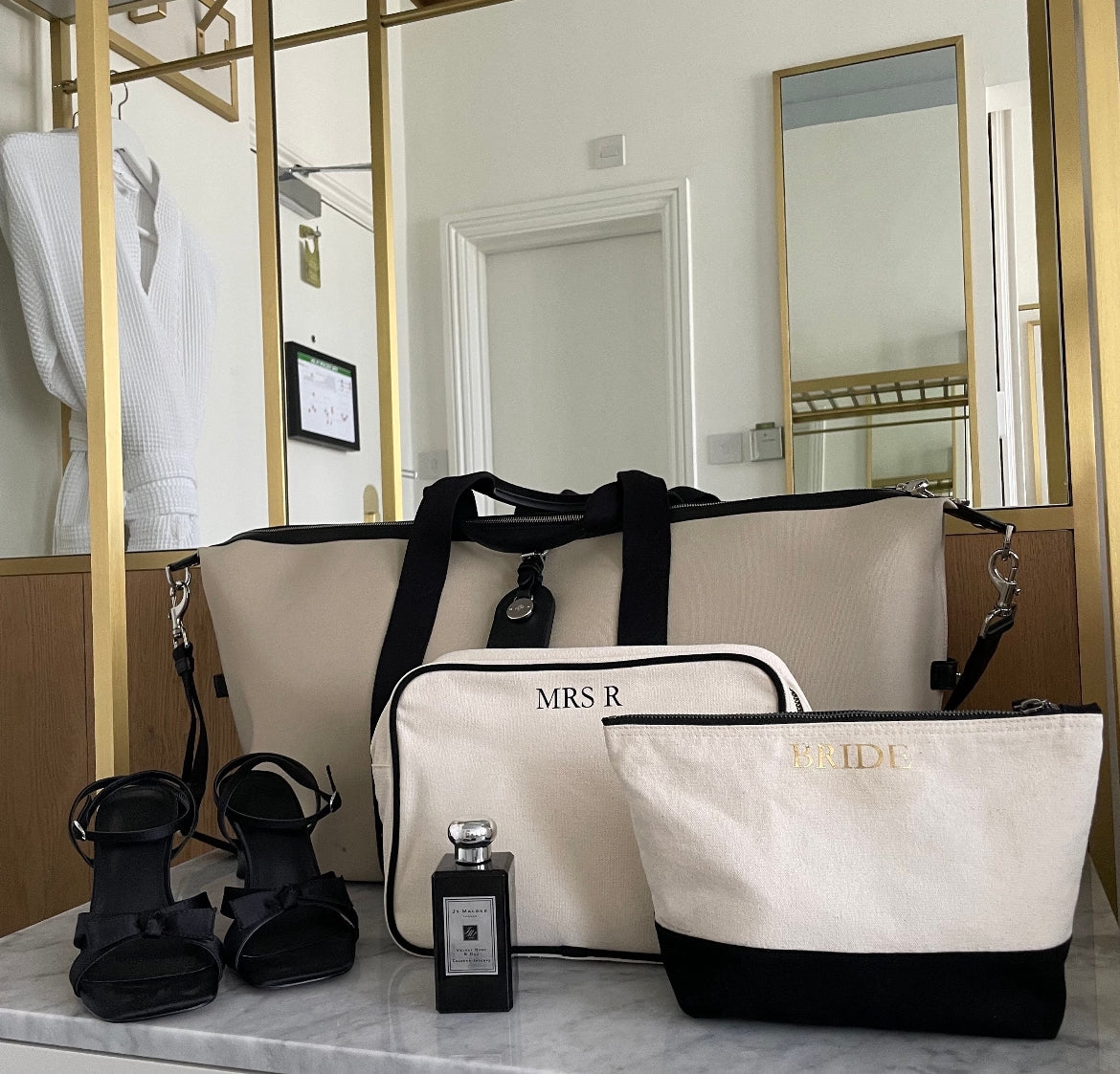 Two Tone - Cream & Black Personalised Pouches