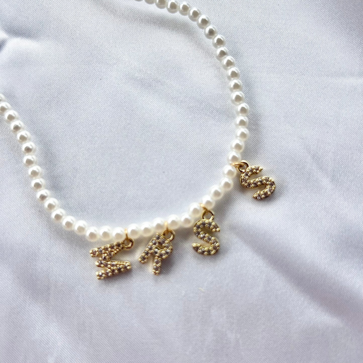 Mrs + Initial Pearl Necklace