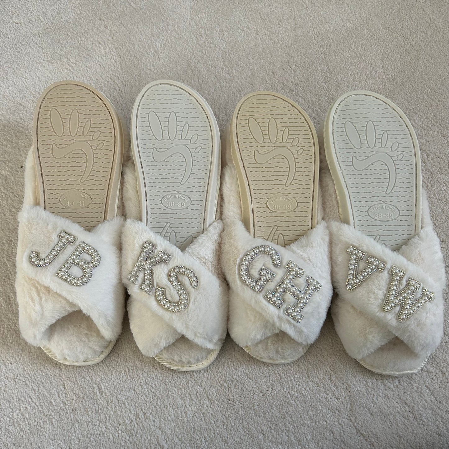 Personalised Initials Pearl & Diamante Slippers