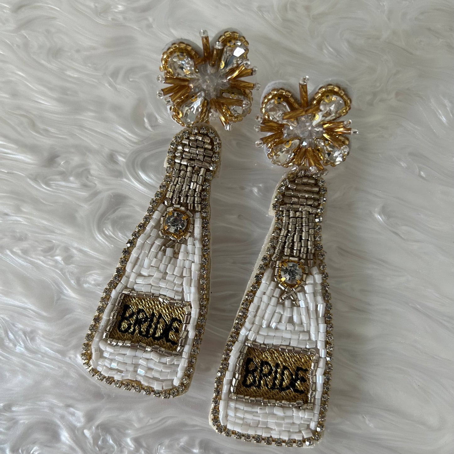 White Bride Champagne Dangle Earrings