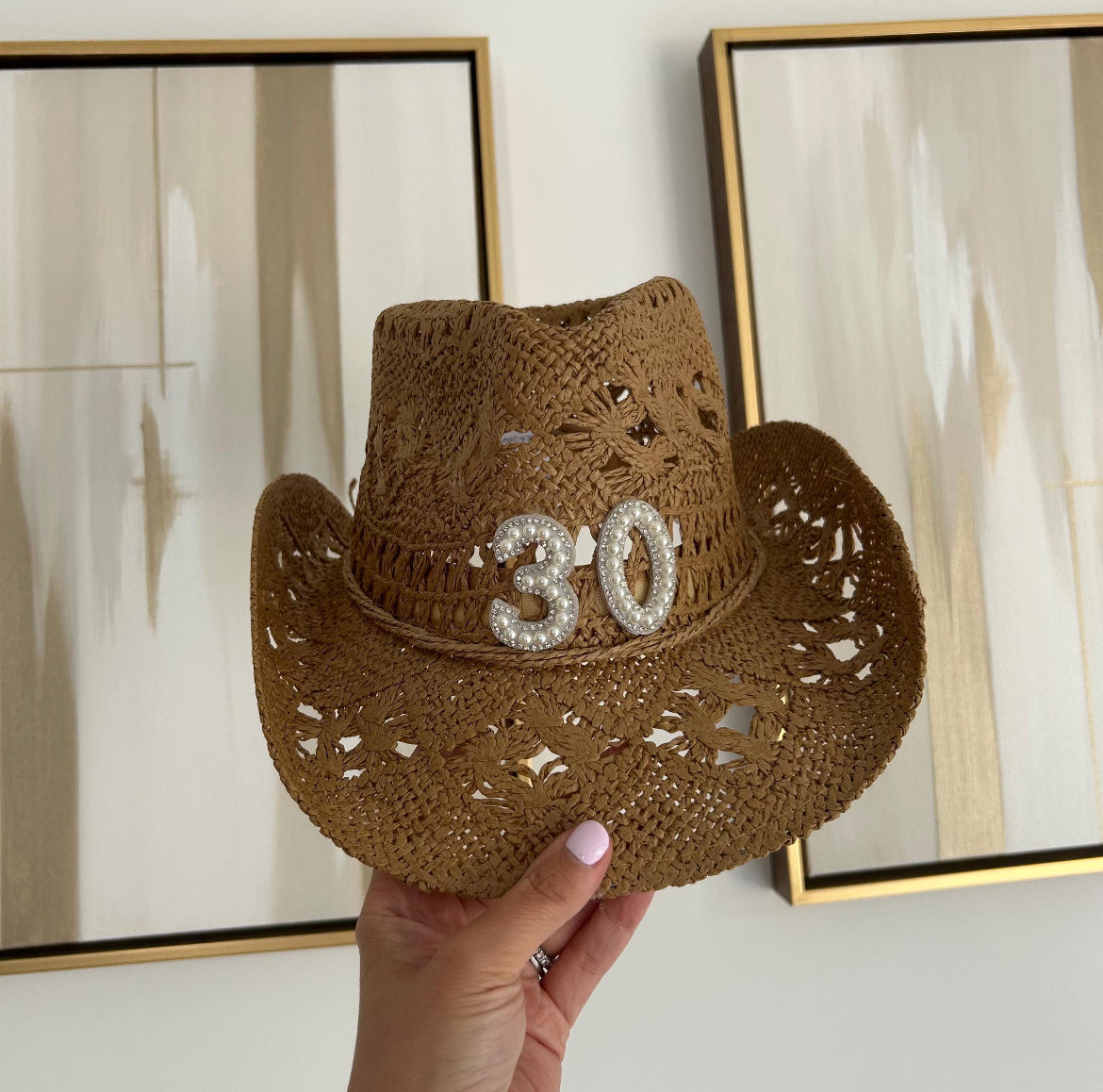 Straw Pearl Birthday Cowboy Hat