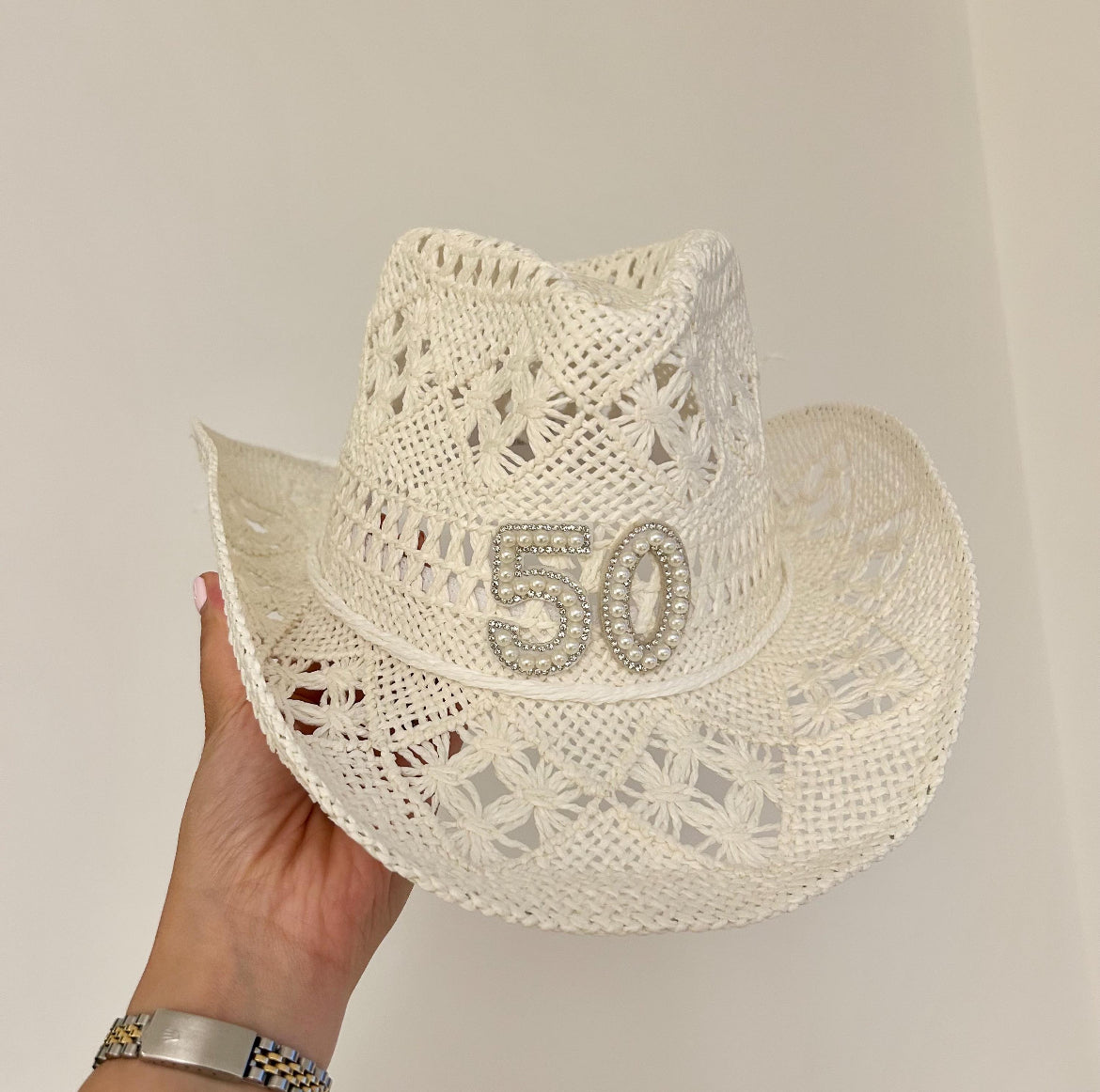 Straw Pearl Birthday Cowboy Hat