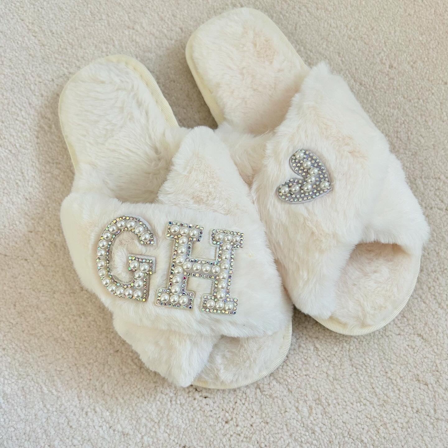 Personalised Initials Pearl & Diamante Slippers