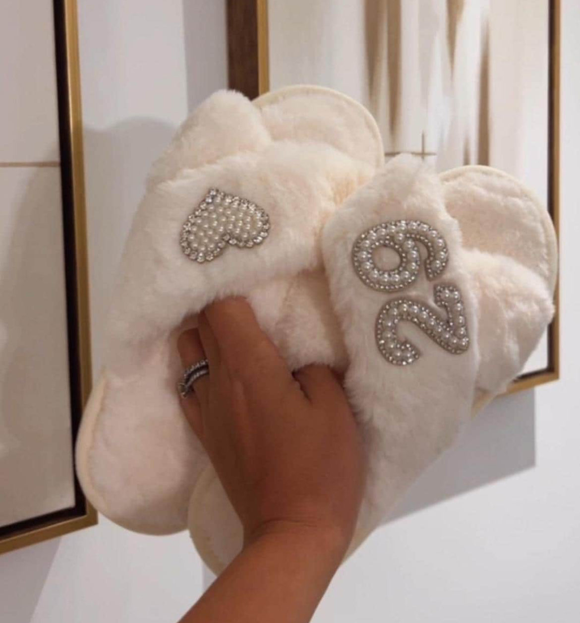 Personalised Birthday Heart Pearl & Diamante Slippers