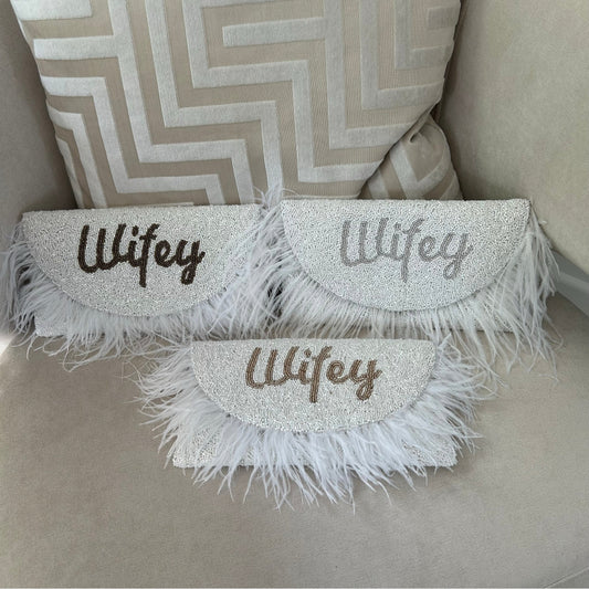 Wifey Hand Beaded Feather Bags