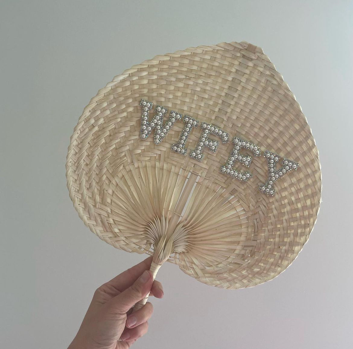 Wifey Pearl & Diamanté Woven Fan