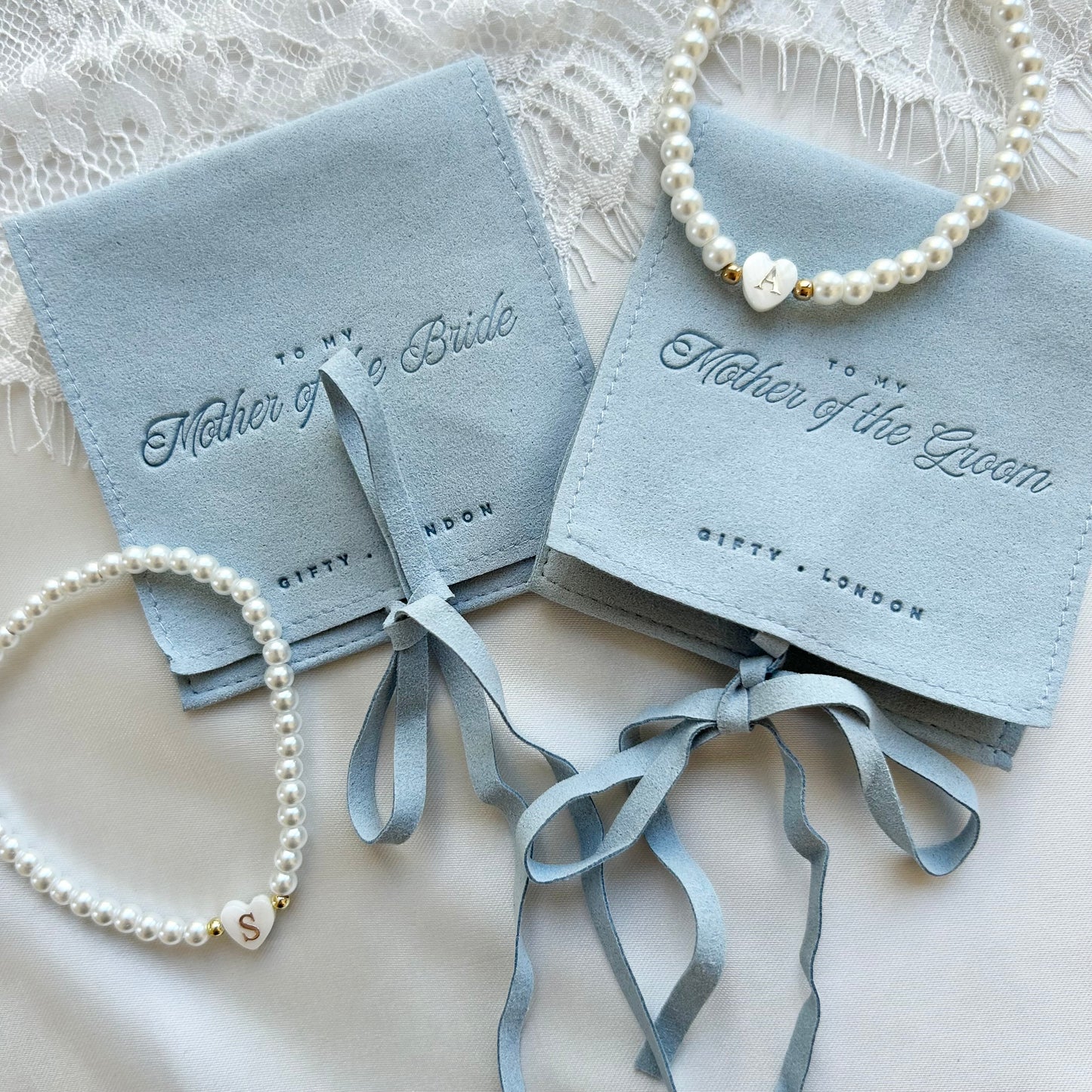 Personalised Bridesmaid Pearl Bracelet With Blue Pouch