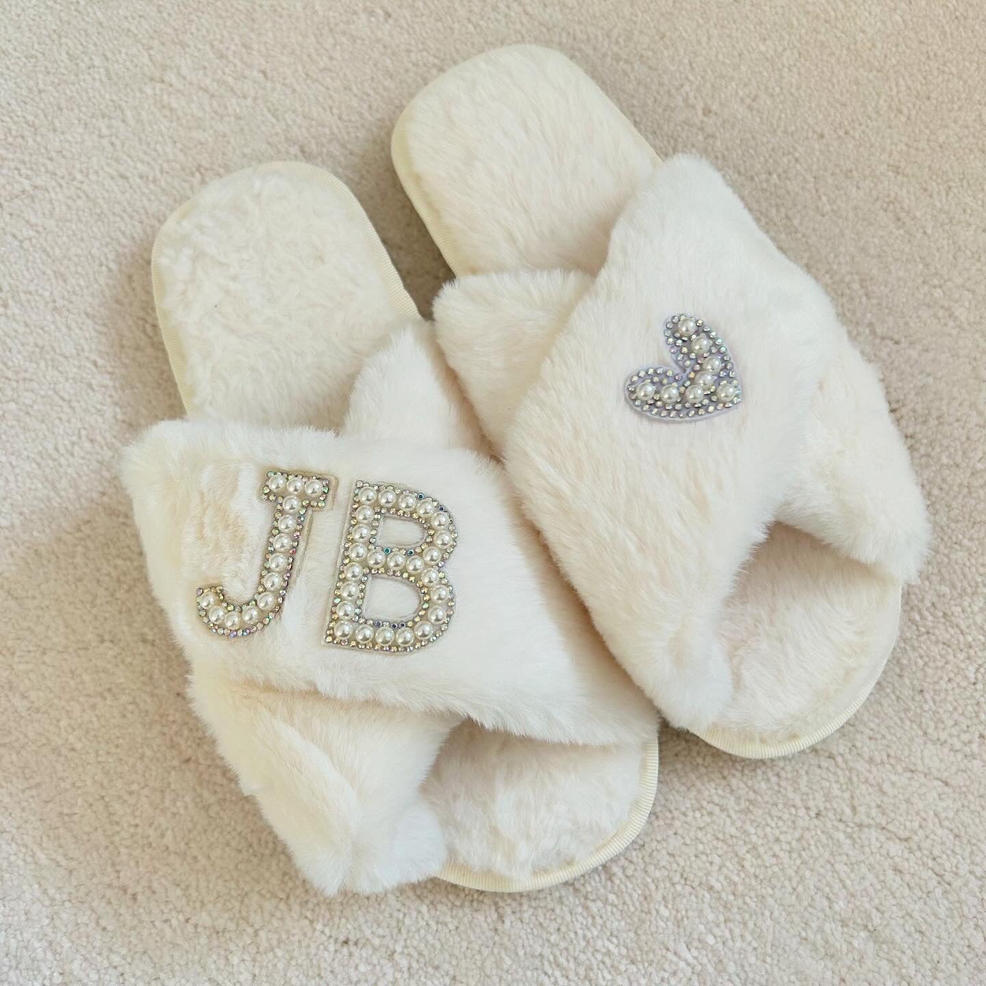 Personalised Initials Pearl & Diamante Slippers