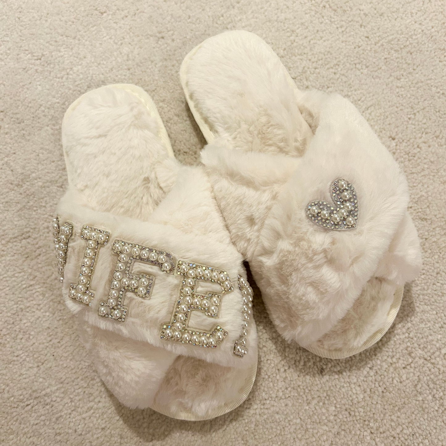 Wifey Pearl & Diamante Slippers