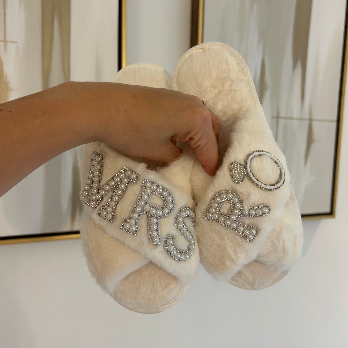 Ring Embellished Mrs Pearl & Diamante Slippers