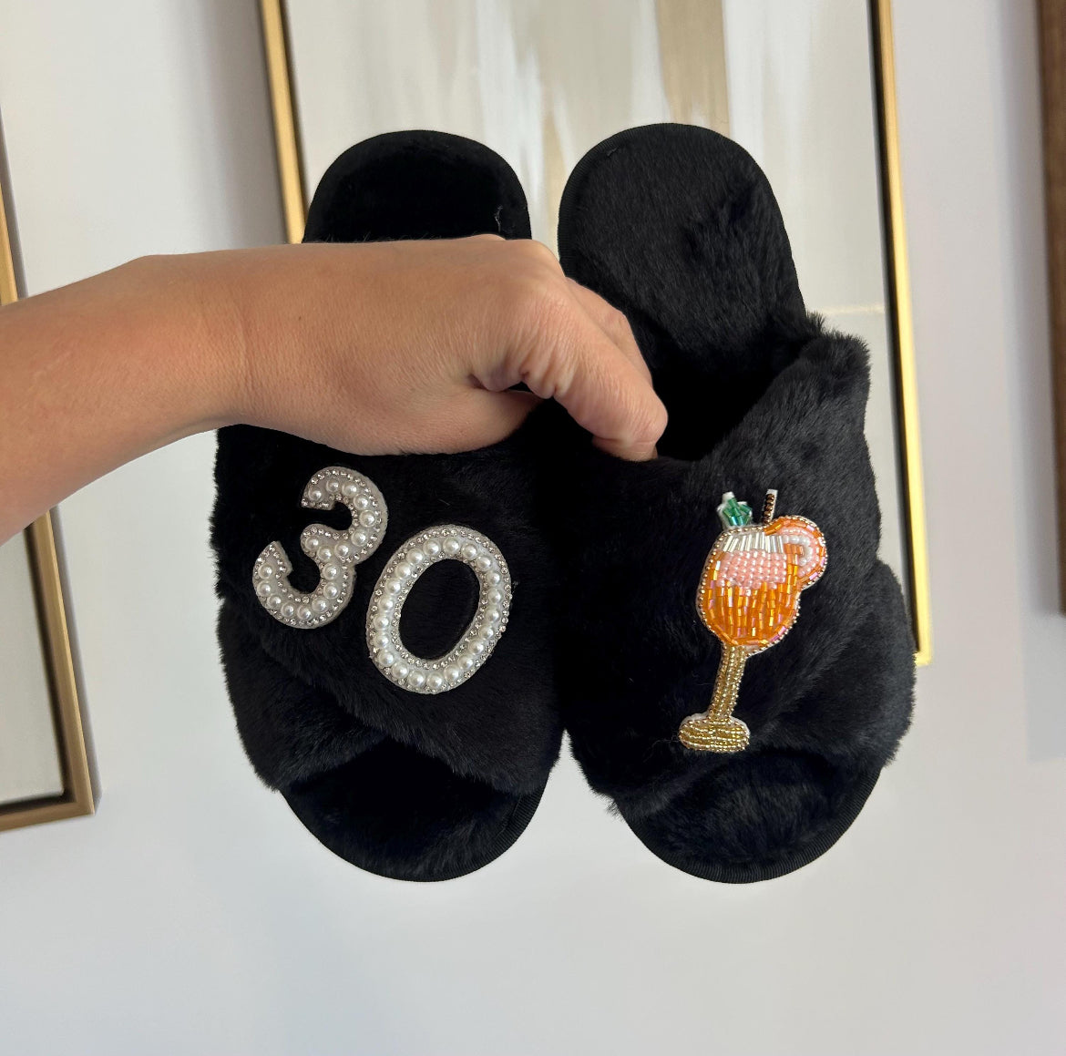 Personalised Birthday Pearl & Diamante Slippers