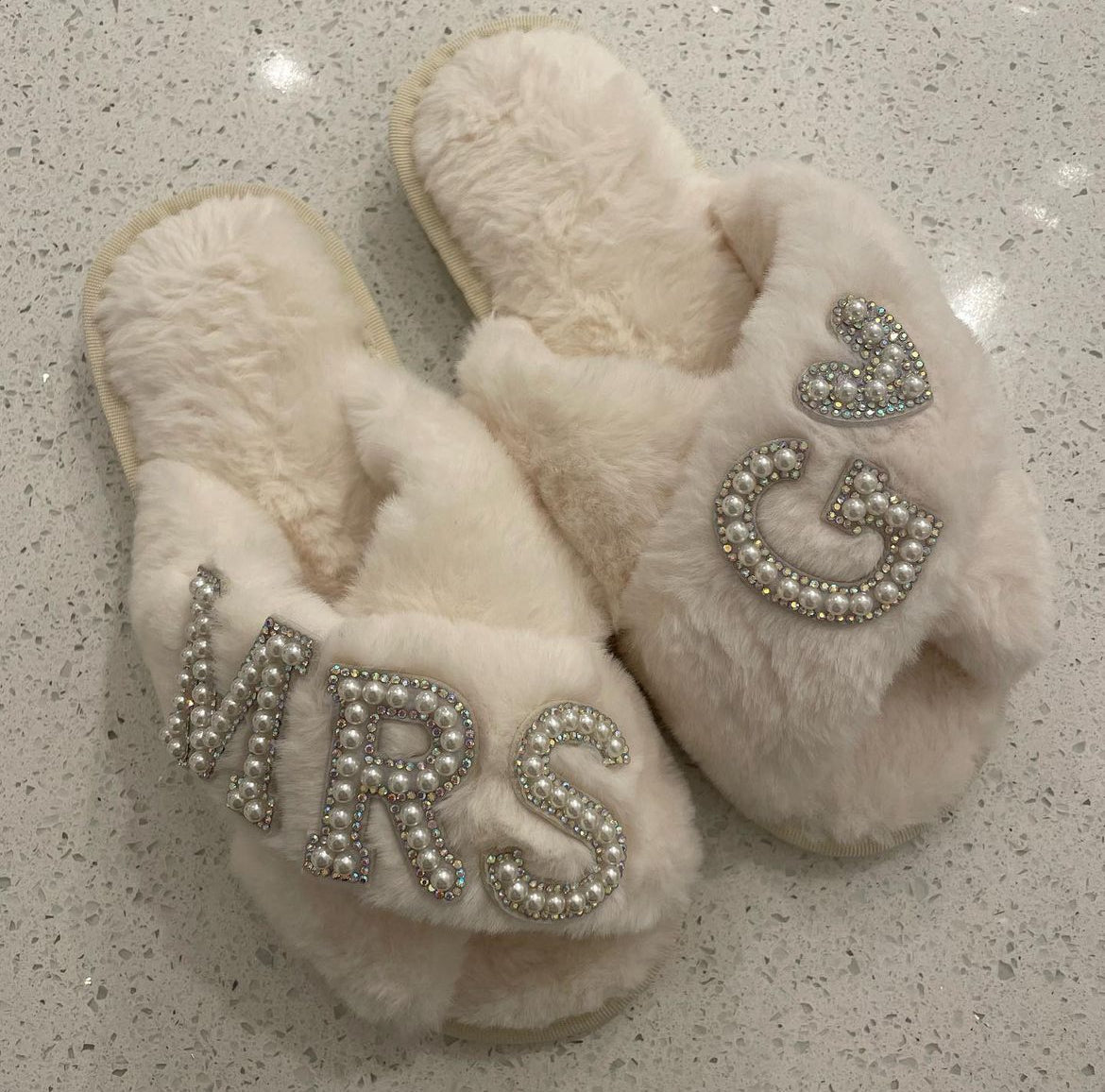 MRS Pearl & Diamante Slippers