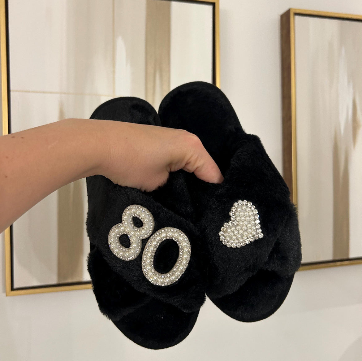 Personalised Birthday Heart Pearl & Diamante Slippers