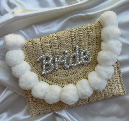 Pom Pom Pearl & Diamante detail clutch bag