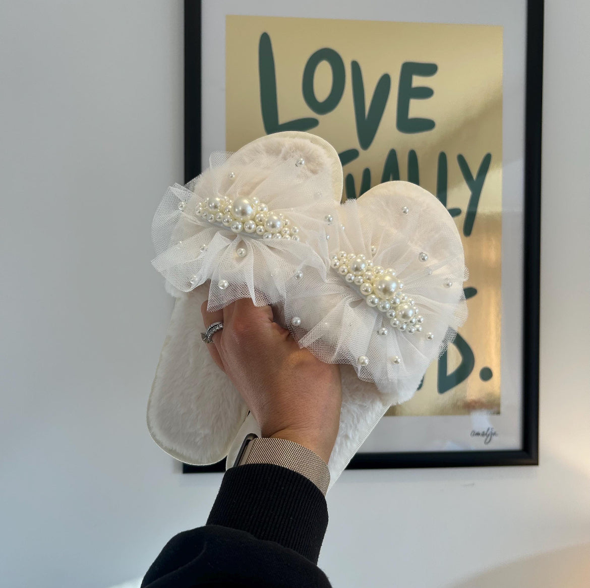 Pearl & Tulle Embellished Slippers